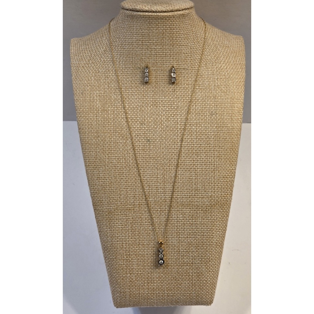 Vintage 10k Yellow Gold Past Present & Future Diamond 3 Tier Necklace & Earrings